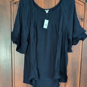 Cato Dark Navy Ruffle Sleeve Peasant Blouse